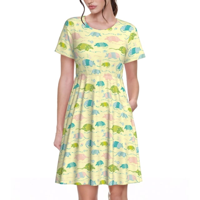 Balery Armadillo Floral Vestidos sueltos de manga corta para mujer, vestidos de verano 2025, vestidos casuales de corte A con vuelo.