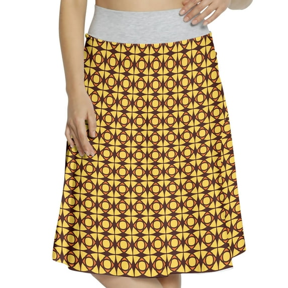 Women's Vintage Abstract Circles Triangles A-line Printed Skirt Casual Wear, 2XL, Dark Maroon Mustard, by Ambesonne