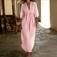 thumbnail image 2 of Atogsazn Womens Summer V Neck Linen Maxi Dress Casual Puff Short Sleeve Dresses Loose Fit Flowy Sundress Pink L Fashion, 2 of 9
