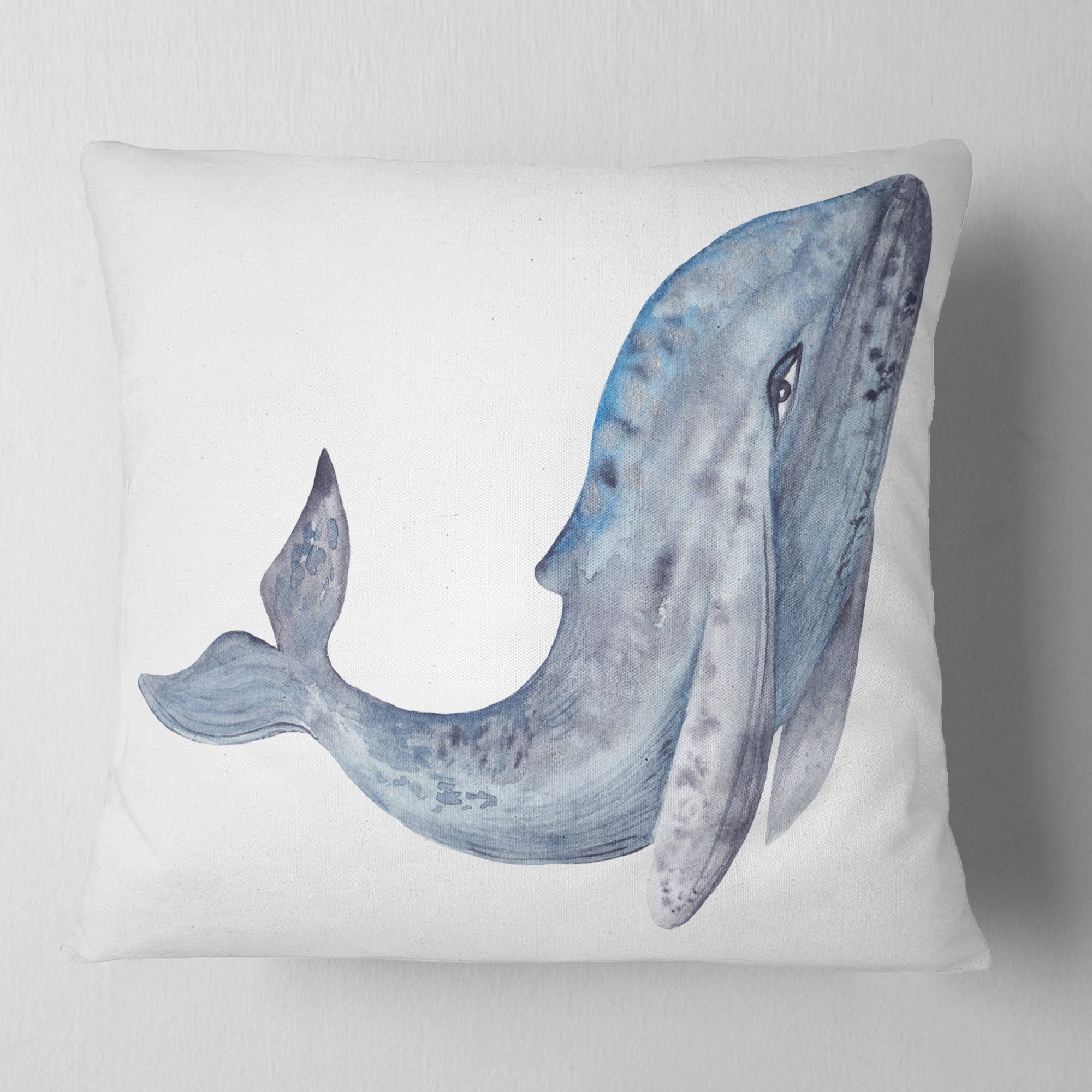 Designart Large Whale Watercolor - Animal Throw Pillow - 16x16