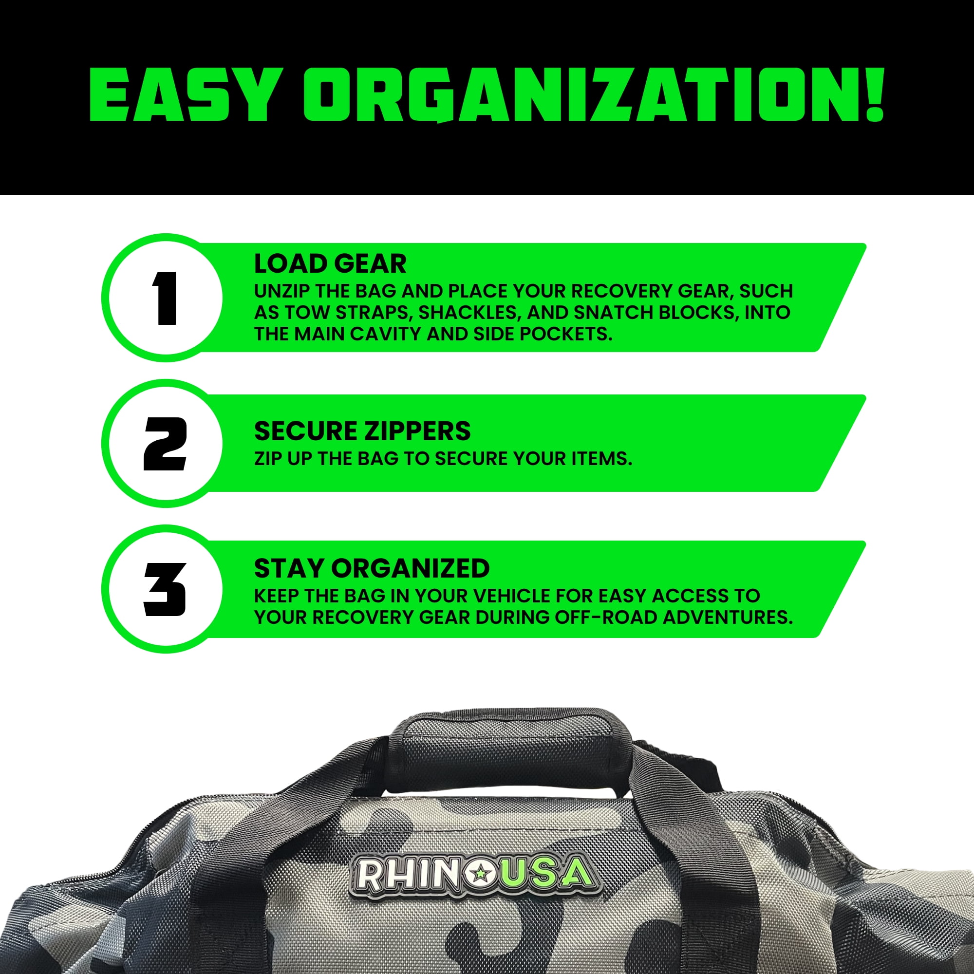 Rhino USA Heavy Duty Recovery Gear Storage Bag - Ultimate Recovery Kit Equipment Bag (Camo)