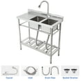 thumbnail image 6 of Freestanding Sink With Faucet and Drainboard, Utility Stainless Steel Kitchen 2 Bowl Sink With Workbench, Station Sink With Storage Shelves, for Restaurant, Cafe, Bar, Hotel, Garage, Laundry Room, 6 of 9