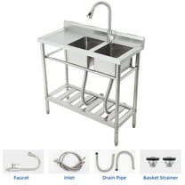 Yeshouse Stainless Steel Utility Sink with Pull-Down Faucet - Free Standing Double Bowl Commercial Sink for Kitchen, Restaurant, Garage, NSF Certified