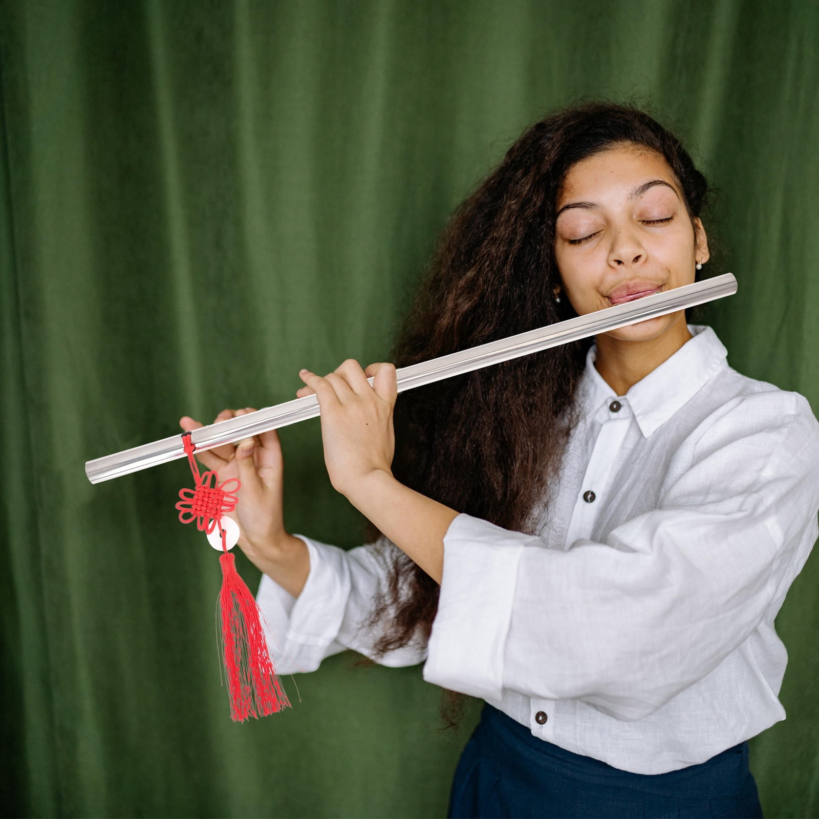 Worgeous 1 Set of Chinese Style Stainless Steel Flute Kids Adults Portable Flute for Beginner