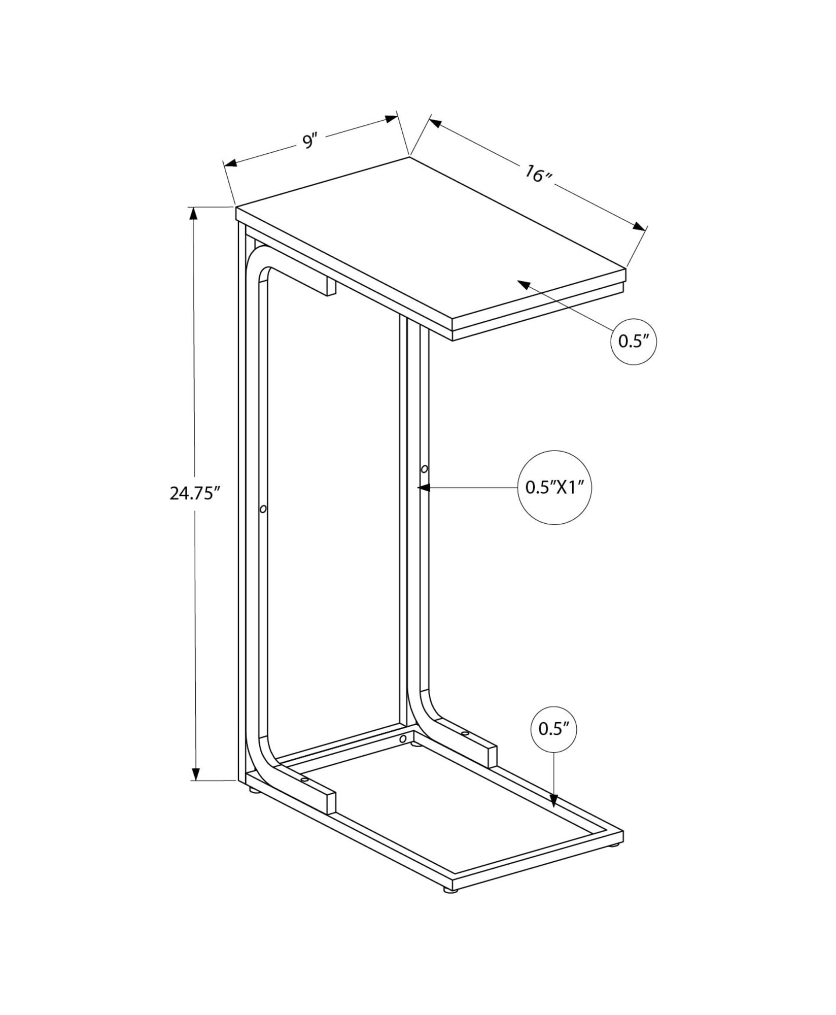 MAYEERTY Accent Table, C-shaped, End, Side, Snack, Living Room, Bedroom, Contemporary, Modern