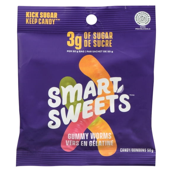 SmartSweets, Gummy Worms, 50g Pouch, Candy with no artificial sweeteners or added sugar