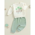 thumbnail image 3 of SUNSIOM Baby Girl Fall Clothes Floral Embroidered Long Sleeve Ruffled Sweatshirt Drawstring Pocket Long Pants Winter Outfit, 3 of 7