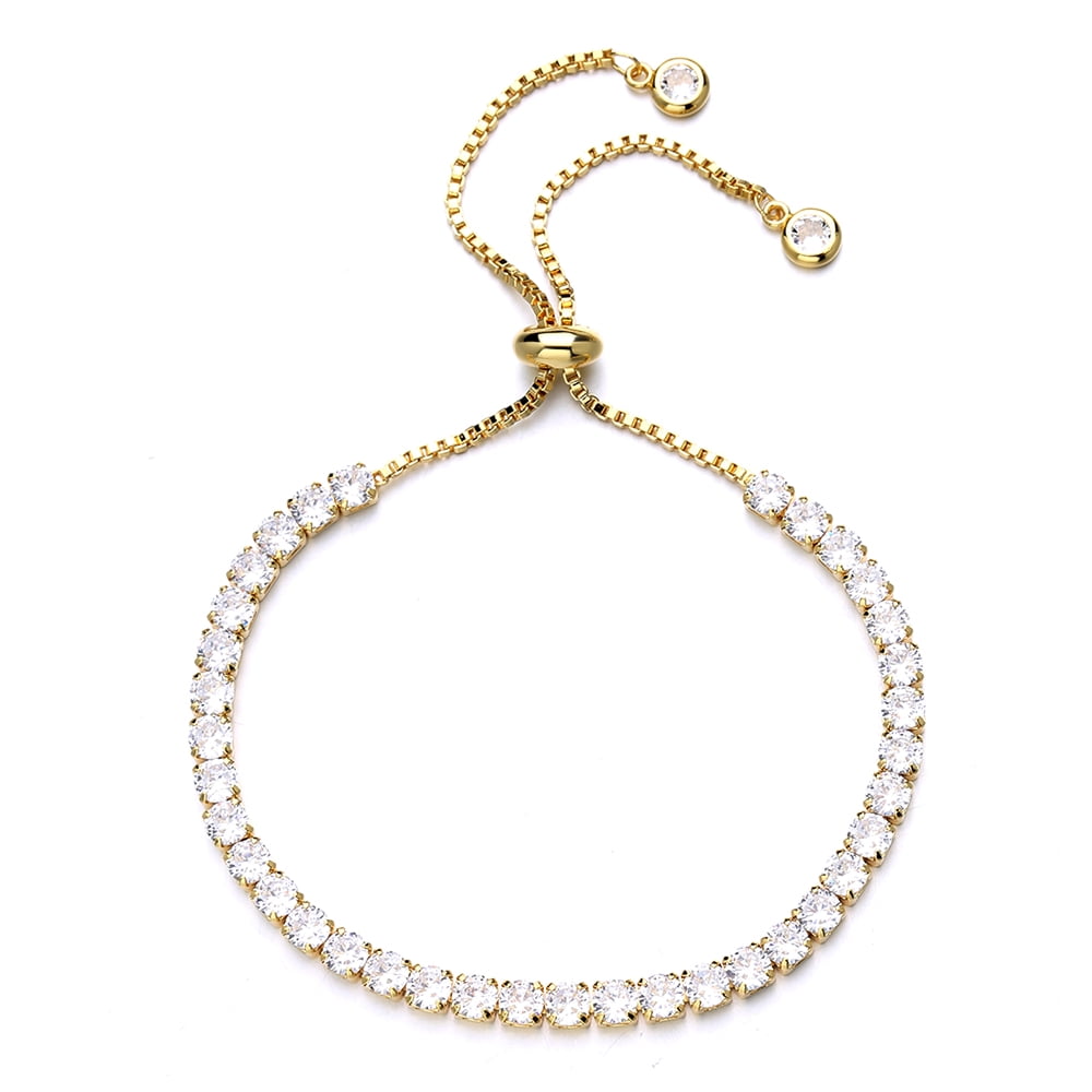 Amy and  Annette 14K Gold Adjustable Tennis Bracelet with crystals from Swarovski in 14K Plated
