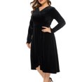 thumbnail image 4 of Meichang Womens Plus Size Velvet Dresses V Neck Wrap Long Sleeve A-Line Wedding Guest Dresses Cocktail Party formal Gown Mother Of The Bride Dresses, 4 of 6