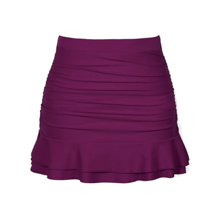 Hilor Women s Skirted Bikini Bottom High Waisted Swim Bottom Shirred Ruffle Swim Skirt