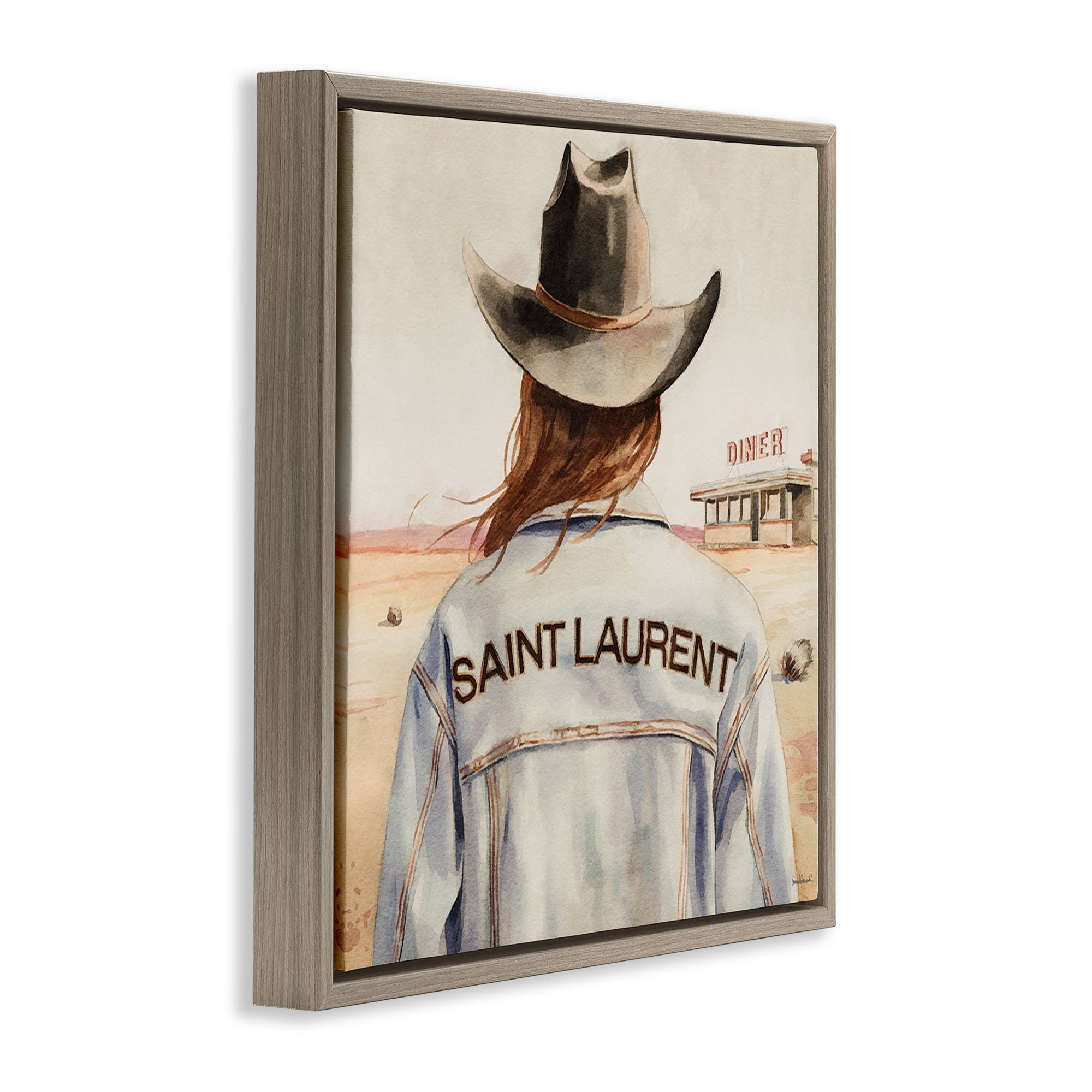 Stupell Industries Glam Brunette Cowgirl People Painting Brown Floater Framed Canvas Art Print Wall Art, 25 x 25