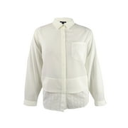 TOMMY HILFIGER $79 Womens New 1430 Ivory Eyelet Cuffed Button Up Top 2X Plus B+B