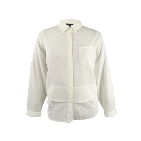 TOMMY HILFIGER $79 Womens New 1430 Ivory Eyelet Cuffed Button Up Top 2X Plus B+B