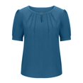 thumbnail image 5 of Lovskoo Summer Tops for Women 2024 Round Neck Short Sleeve Casual Tops Keyhole Blouses Pleated Puff Sleeve Solid Color Top Dark Blue, 5 of 9