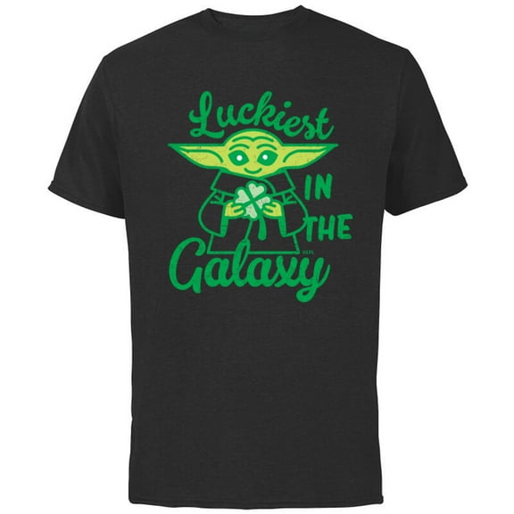Star Wars The Mandalorian Grogu Luckiest in the Galaxy - Short Sleeve Cotton T-Shirt for Adults - Customized-Black