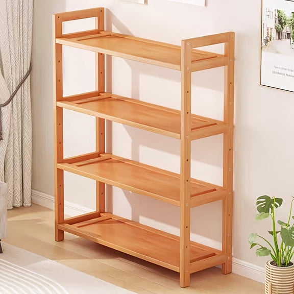 4-Tier Heavy Duty Bamboo Storage Shelf, Freestanding Adjustable Cabinet for Kitchen Bathroom Living Room Office, Space Saving No Assembly Required