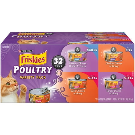 Purina Friskies Poultry Adult Wet Cat Food Variety Pack, 5.5 Oz. Cans (32 Pack)