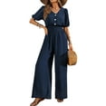 thumbnail image 2 of Womens Jumpsuits Short Sleeve V Neck Dressy Casual Wide Leg Pants Romper Dark Blue M, 2 of 9