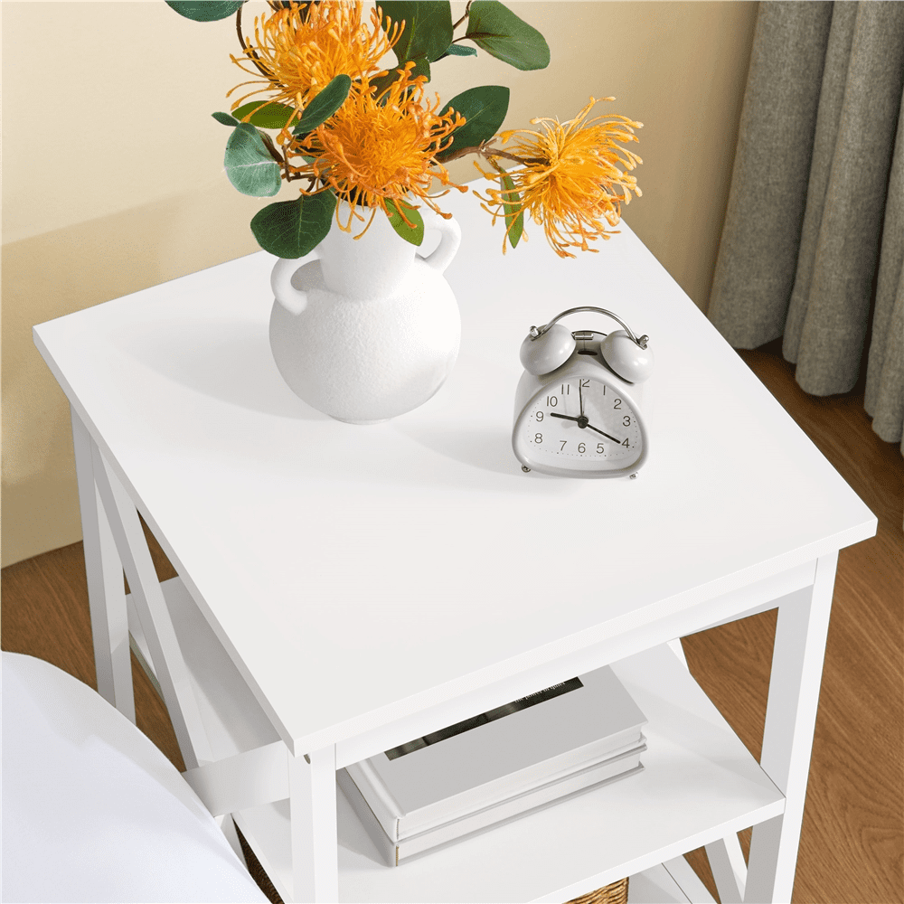 Renwick 3 Tier Wood X Shape End Table for Livingroom Bedroom, White