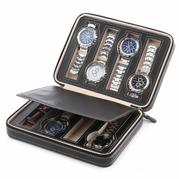 Miumaeov 8 Slots Watch Box Display Organizer Storage Travel Watch Case with Zipper PU