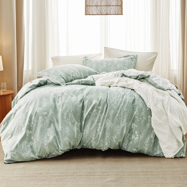 Juego de edredón Bedsure, tamaño completo, verde salvia con estampado floral