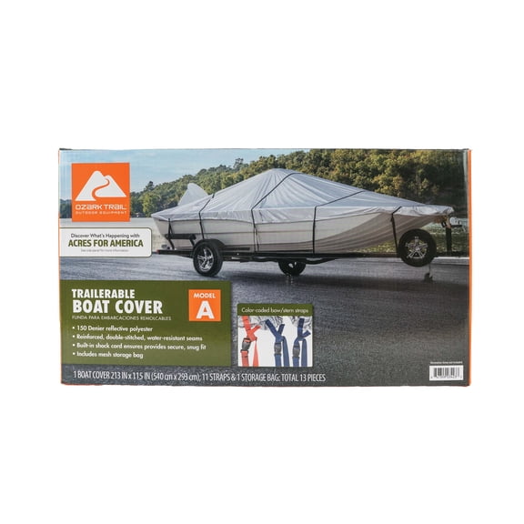 Ozark Trail Heavy-Duty Boat Cover for 14-16ft Boats with Trailering Straps