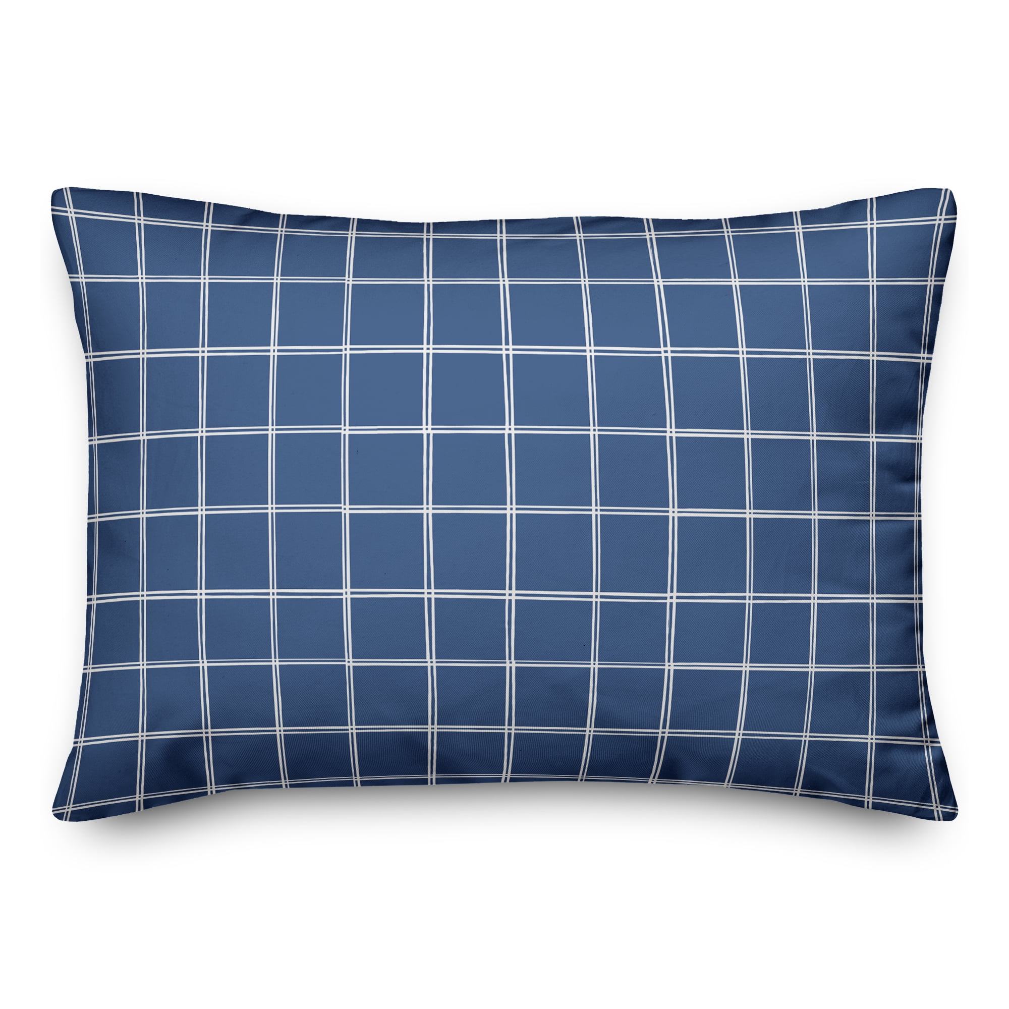 Creative Products Happy Place Blue and White Drawn Plaid 14x20 Indoor / Outdoor Pillow