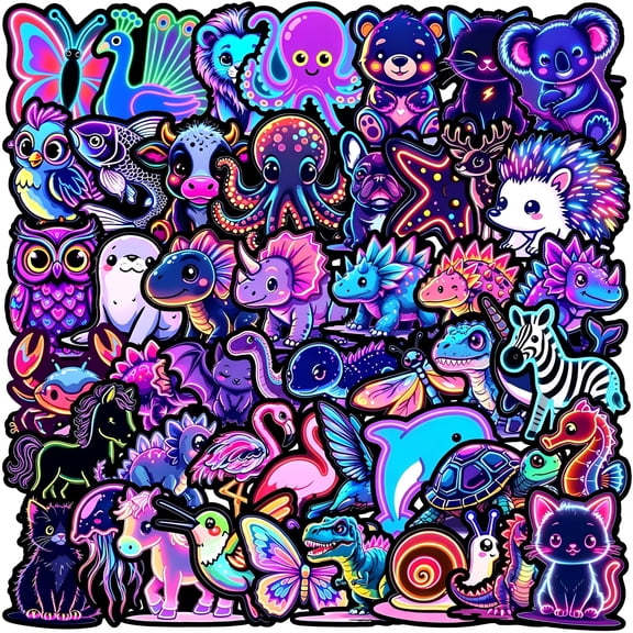 BESTSKY 50Pc Water Bottle Stickers Cool Neon Animal Sticker,Waterproof Vinyl Stickers for Adults Teens Water Bottles Skateboard Scrapbook Decals Luggage Laptop Etc Vinyl Stickers for Water Bottles