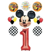 Mickey Mouse 1st Birthday Party Supplies and Mickey Roadster Balloon Bouquet Decorations