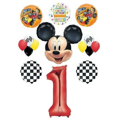Mickey Mouse 1st Birthday Party Supplies and Mickey Roadster Balloon Bouquet Decorations