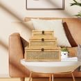 thumbnail image 3 of Rattan Box with Glass Lid, Set Of 3 Brown Rattan Boxes with Lids for Home Decor, Cane Decorative Box with Hinged Lid, Cane Baskets for Storage, Perfect Rattan Box for Hawaiian and Bohemian Home Decor, 3 of 4