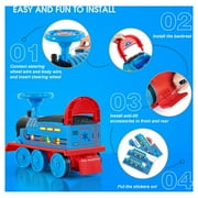 JOYLDIAS 6V Electric Ride on Train for Kids with Curved Tracks, Songs, Stories, Lights, Horns, Storage and Foot Pedals, Blue