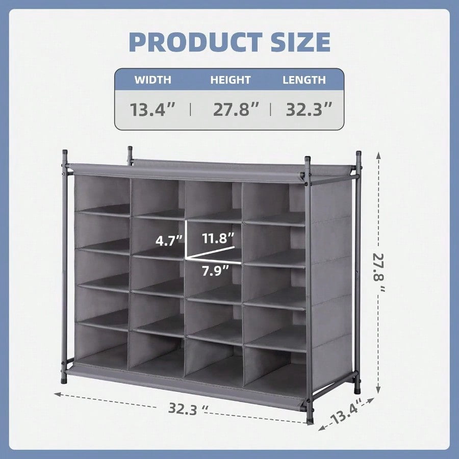 Stackable Shoe Cubby Organizer Free Standing Shoe Cube Rack for Entryway Bedroom Apartment Closet 20-Cube Gray