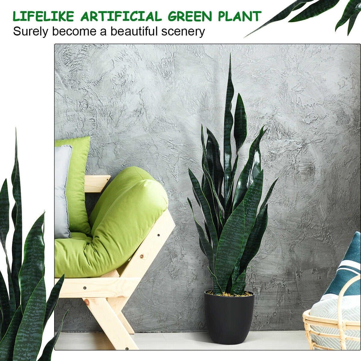 Gymax Artificial Fake Plant 35.5" Fake Sansevieria Indoor-Outdoor Decoration Green
