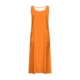 thumbnail image 4 of Homenesgenics Summer Dresses for Women under $10 Free Shipping Women's Sleeveless And Linen Round Neck Solid Color Long Dress With Pocket Orange L, 4 of 5