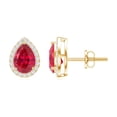 thumbnail image 3 of Rosec Jewels Pear Cut Created Ruby Classic Stud Earring with Diamond Accent - 1.5 Carat - AAAA Quality, 14K Yellow Gold, 3 of 6