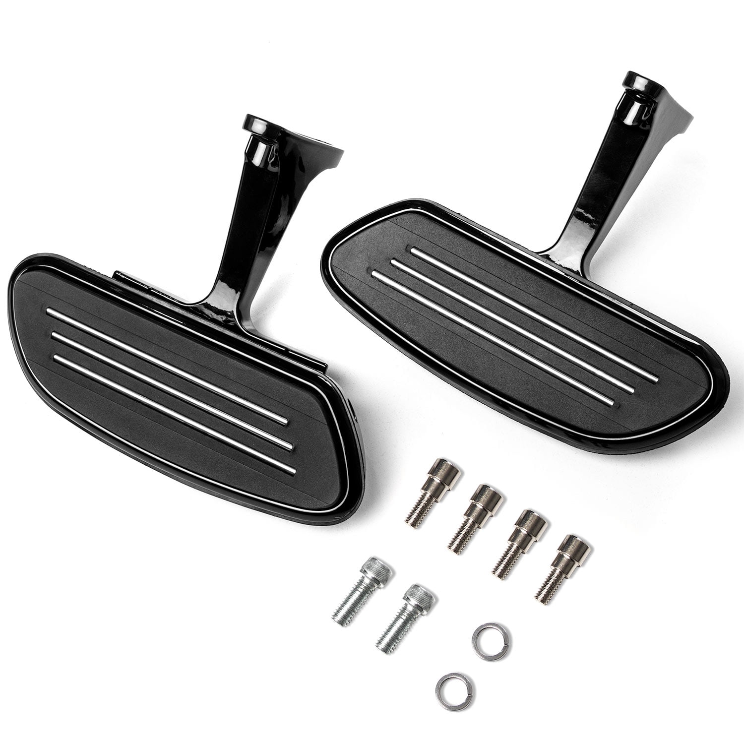 AUFER 2Pcs Motorcycle Front Driver Rider Inserts Floorboards Foot Peg Footrest Footboards Compatible For Touring Electra Glide Road Glide Road King Softail Black 