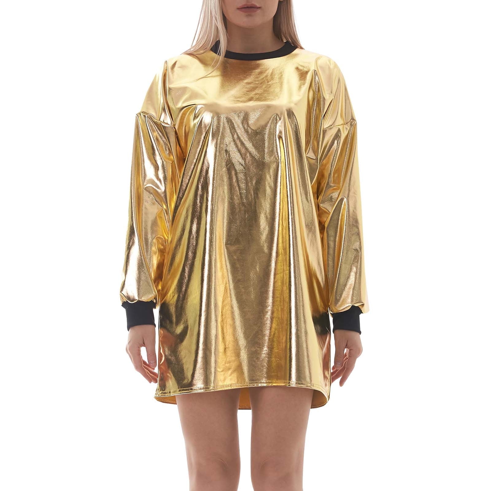 gold t shirt dress Franchesca | Puff Sleeve Gold Shirt Dress