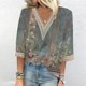 thumbnail image 1 of ICHUANYI Clearance Womens Spring And Summer Casual V-Neck Lace T-shirt Printed Short Sleeved Top(Army Green, M) ICHUANYI WER2023081403374, 1 of 5