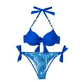 thumbnail image 1 of Traje de Baño de Tres Piezas para las Mujeres de Moda Casual Corbata Sexy Cintura Alta Cristal Beach Bikini Set, Poliéster, 1 of 9