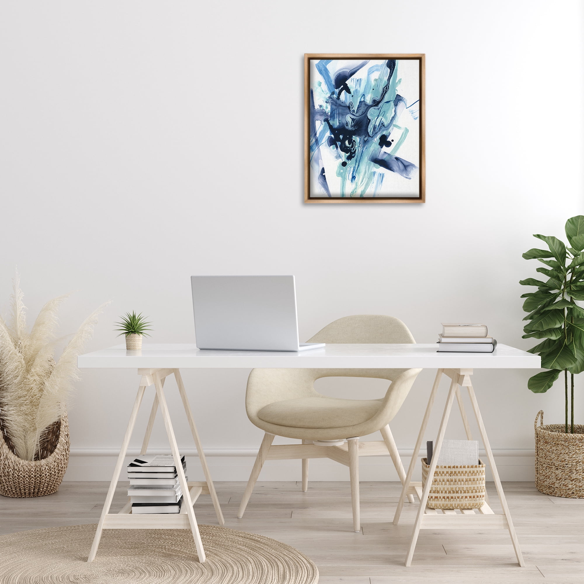 Stupell Industries Fluid Chaotic Abstraction Abstract Painting Brown Floater Framed Canvas Art Print Wall Art, 17 x 21