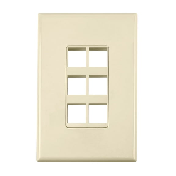 Construct Pro 6-Port Keystone Wall Plate with Screwless Face (Color: Ivory)