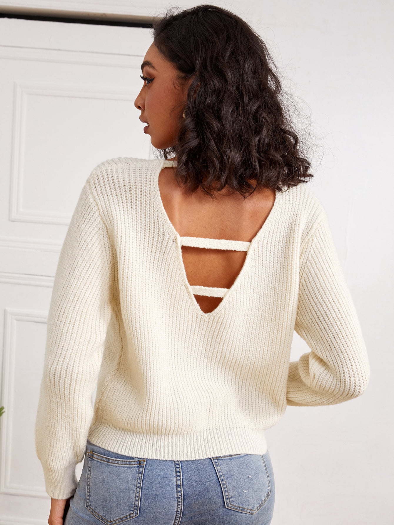 White Twist Front Cut Out Sweater 