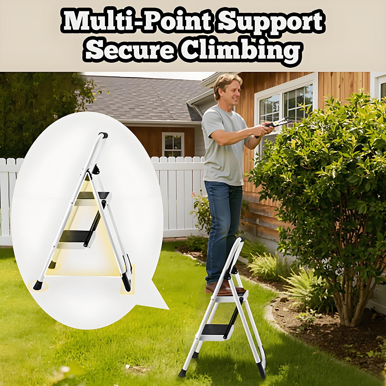 5-Step Foldable Step Ladder Stool with anti slip wide pedals, lightweight and easy to carry handle folding ladder, multi-purpose steel ladder for Kitchen, Household, 330LBS