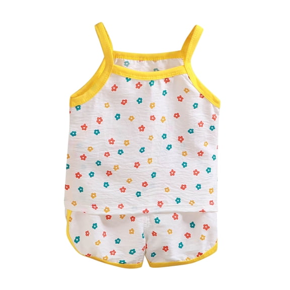 REDARER Girls' Floral Print Pajama Set 2-Piece Sleeveless Cami Top & Shorts with Trim Summer Loungewear,2-3 Years