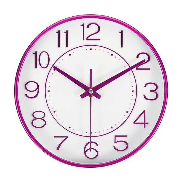 Reloj de pared de 8 pulgadas, a batería, silencioso, sin tictac, reloj moderno redondo, púrpura