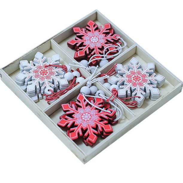 Worallymy 12 Uds. colgantes de madera con estampado navideño Animal de dibujos animados/campana/copo de nieve/estrella/adorno de árbol decoración colgante Worallymy JD735807132
