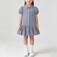 thumbnail image 4 of Spazoro Girls Cute Dresses, Button Front Collared Short Sleeve Plaid Casual A-Line Dress for School Blue Size 5-6 T, 4 of 9