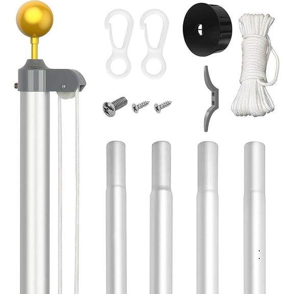 Super Tough 20-Foot Residential Sectional Flag Pole - Heavy Duty and Sturdy Flag Pole with 5 Anodized Aluminum Sections, Durable for Residential Outdoor Use - White