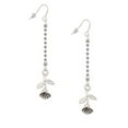 thumbnail image 2 of Delight Jewelry Silvertone Stemmed Rose - Silver-tone Long Sparkle Dangle French Earrings, 2 of 4